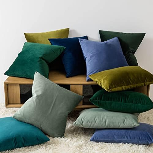 JUSPURBET 28x28 Euro Velvet Throw Pillow Covers Set of 2,Peacock Blue - Image 5