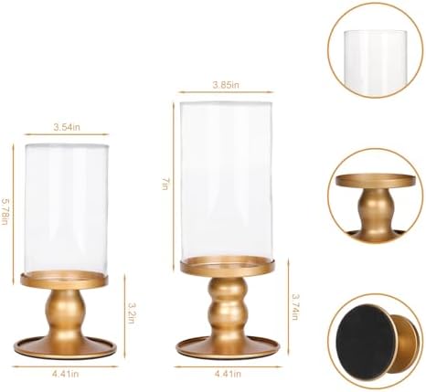 NITIME 4Pcs Hurricane Candle Holder for Pillar Candles, Gold Candle Holders with Clear Glass Sleeve for Table Centerpieces,Pillar Candle Holders for Home Decor, Wedding, Holiday and Party Decor - Image 2