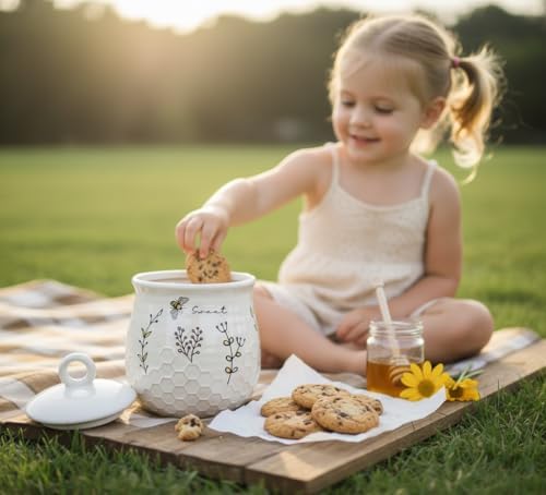 Young's Inc Honey Bee Ceramic Cookie Jar with Lid, Farmhouse Kitchen Storage Canister for Cookies, Treats,Coffee,Tea,Snacks,7.8 Inch Sweet Bee Decor Rustic Kitchen Container - Image 2