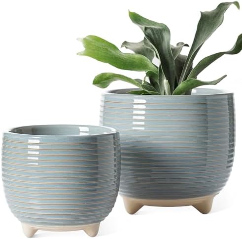 LE TAUCI Ceramic Plant Pots, 5.1 + 6.4 Inch, Set of 2, Reactive Glaze Gray by LETAUCI