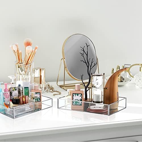 Jetec 3 Pcs Silver Mirror Vanity Tray, Glass Perfume Tray for Dresser - Image 3