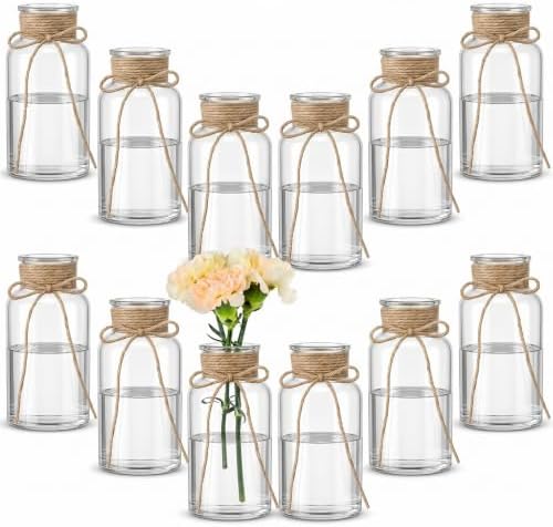 Vintage Clear Glass Vases for Flowers – Set of 12 Decorative Cylinder Vases by SUJUN