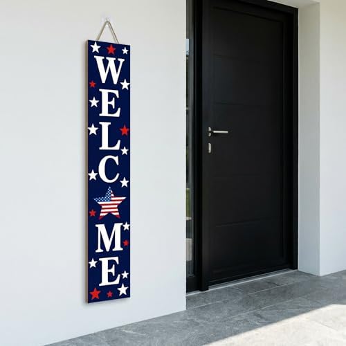 Vertical Patriotic Welcome Porch Sign,4th of July Wooden Decoration for Front Porch,250th Anniversary Memorial Day Wooden Porch Sign for Outdoor Patio. - Image 7