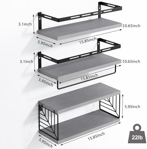 Fixwal Wall Mounted Bathroom Shelves Over Toilet (3+1 Gray) - Image 2