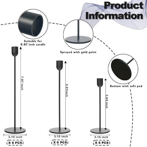 18 Pcs Black Candle Holders Set, Vintage Taper & Pillar Candle Sticks for Wedding, Dining Table, Fireplace Mantel, Elegant Home Decor, Housewarming Gift, Festive Centerpiece - Image 2