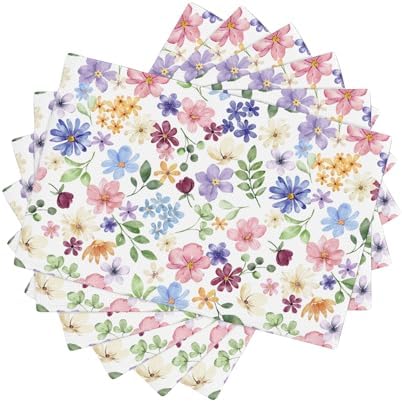 Watercolor Floral Placemats Set of 6, Spring Floral Botanical Rustic Contemporary Style Pattern Decoration, Non-Slip, Heat Resistant, Washable, 12x18 Inches by AuiMzoo