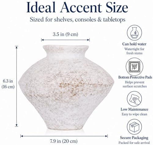 Wabi Sabi Vintage Vase, 6.3" Tall Wabi Sabi Decor Rustic Farmhouse Pottery Vase for Centerpiece, White Textured Pottery Flower Vase for Home Decorative, Table, Living Room, Bedroom, Bathroom, Kitchen - Image 2