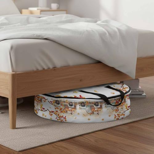 Thanksgiving Pumpkin Round Storage Bag 30 Inch, Truck Fall Maple Leaves Clothes Storage Container with Handles Heavy Duty Organizer for Comforter, Bedding & Holiday Wreaths - Image 6