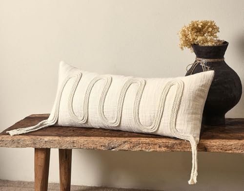 Beige Decorative Lumbar Pillow Cover 12x28, Handwoven Boho Long Body Pillowcase, Farmhouse Linen Cotton Pillow Cushion Case for Sofa, Bed, Living Room, Bedroom - Image 6