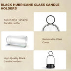 5"&4" Hurricane Glass Candle Holders, Hanging Black Metal Candle Holder - Image 3