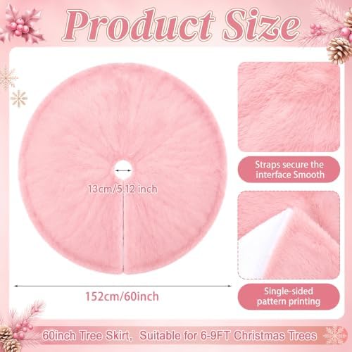 Viorawhite Pink Christmas Tree Skirt, 60 Inch Large Faux Fur - Image 3