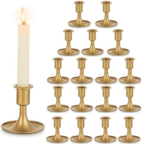 Candlestick Holders Taper Candle Holders, Romadedi Gold Candle Stick Candle Holder for Table Centerpiece, Wedding Reception, Festive Christmas Mantel Decoration or Home Decor, Set of 18 by ROMADEDI