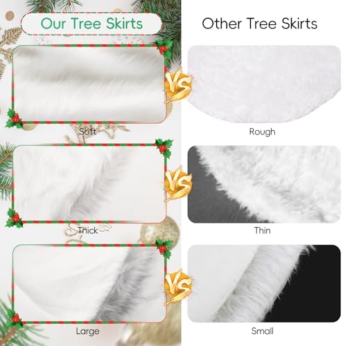 Christmas Tree Skirt White 60 Inch Faux Fur Plush - Indoor/Outdoor Decoration for Merry Christmas - Image 5