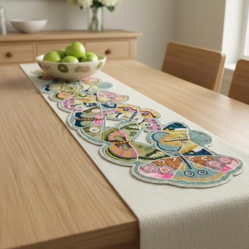 Enliven Handmade Table Runner, Floral Butterfly Beaded Runner, Multicolor, 13x36inch - Image 3