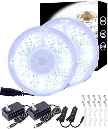 100 FT Led Strip Lights for Bedroom Dimmable 2 Set 50 FT 180 LEDs Rope Light Flexible Super Bright White Tape Lights for Ceiling Room Home Decor Luces LEDs by Aalnfe