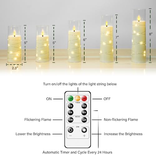 kakoya Flameless LED Candles with Timer 5 Pc Flickering Flameless Candles for Romantic Ambiance and Home Decoration Stable Acrylic Shell,with Embedded Star String，Battery Operated Candles（Ivory） - Image 4