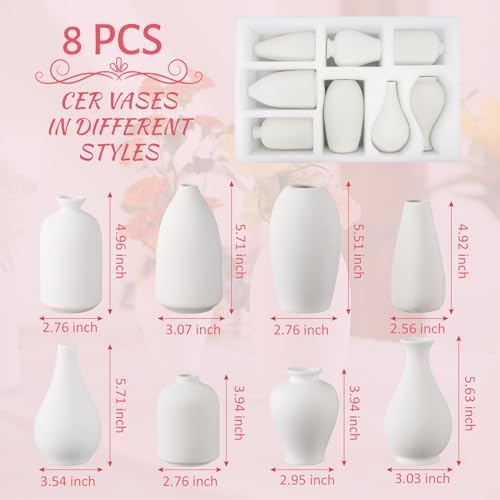 8 Pack Ceramic Bud Vase, White Ceramic Vase Modern Mini Bud Vase - Image 2