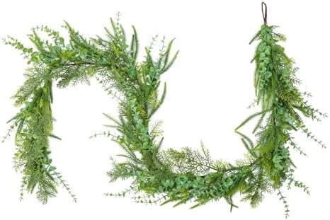 Real Touch Christmas Garland, Thick and Lush, Soft Bendable, Lifelike Cedar Garland Realistic, Christmas Garland for Mantle, Party Décor(Eucalyptus Cedar, 9 FT) by SAYA+KIJI