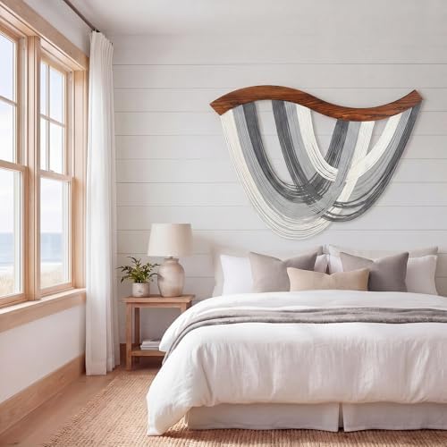 Neutral Grey Macrame Wall Hanging Dip Dyed Yarn Wall Art, Modern Boho Decor - Image 2