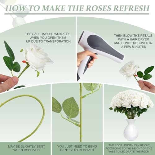 Cliselda 72pcs White Roses Artificial Silk Fake Flower Bulk for Home Decor - Image 6