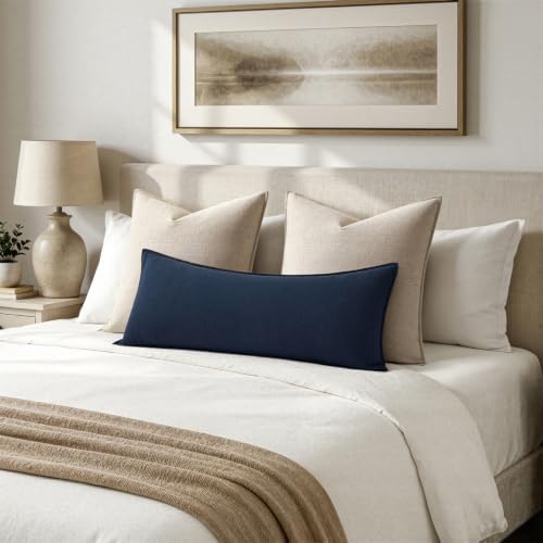 MIULEE Decorative Linen Lumbar Pillow Cover 14x36 Inch Navy Blue - Image 3