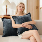 Luxurious Velvet Throw Pillow Covers 20x20 Set of 2 Decorative Pillow Covers Solid Square Cushion Case for Sofa Couch Bedroom Farmhouse, Blue Gray - Image 3