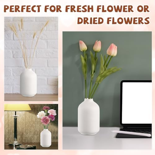 Tioncy 15 Set 5.5"*3" White Ceramic Bud Vases Bulk Boho Valentine's Day Decoration Centerpieces Small Flower White Ceramic Vases for Dry Flowers Pampas Grass Home Wedding DIY Table Decor - Image 6