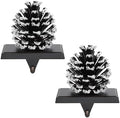 Hxezoc 2 Pack Pine Cone Christmas Stocking Holder with Snowflake, 3D Brown Metal Mantel Stocking Hangers for Christmas Fireplace Mantel Decorations Christmas Holiday Supplies by Hxezoc