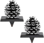 Hxezoc 2 Pack Pine Cone Christmas Stocking Holder with Snowflake, 3D Brown Metal Mantel Stocking Hangers for Christmas Fireplace Mantel Decorations Christmas Holiday Supplies by Hxezoc
