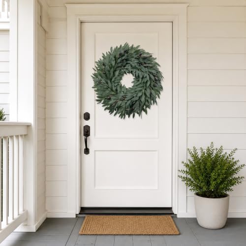 22 Inch Olive Wreath for Front Door, Spring Summer Wreaths for Front Door with Faux Grapevine Base, Artificial Greenery Wreath for Year Round Farmhouse Porch Wall Window Decor - Image 2