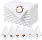 Christmas Cloth Napkins Linen Dinner Napkin, Set of 24, White by Ferrochef