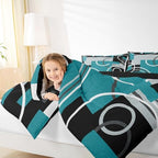 Modern Turquoise Decor Comforter Full Geometric Circles Gird Bedding Set For Boys Girls Kids Teens Adult Black Grey Down Comforter Stripe Swirls Duvet Set Modern Graphic Texture Quilted Comforter - Image 6