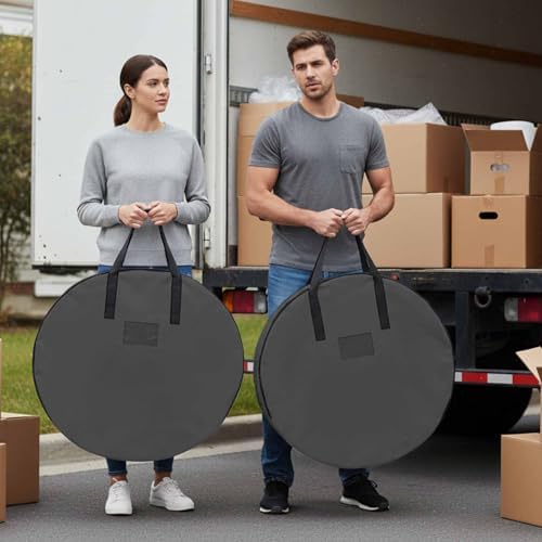 Dark Gray Round Storage Bag 30 Inch, Solid Color Clothes Storage Container with Handles Heavy Duty Organizer for Comforter, Bedding & Holiday Wreaths - Image 4