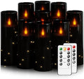 Nimiko Flickering Flameless LED Candles, 9 Pcs with Embedded Star String, Acrylic LED Pillar Candles with Remote, Suitable for Home Decoration (Black) by Nimiko