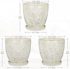 Hollyone Set of 3 White Ceramic Planter 6 Inch Flower Plant Pot with Drainage Hole and Saucer for Plants Embossed Indoor Outdoor Garden Embossed Ceramic Glazed Round Pot for Succulent Orchid - Image 2