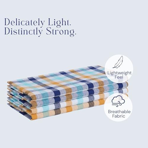 Gingham Plaid Cloth Napkins Set of 12, 18x18 Inches, Washable Reusable Table Linens for Hosting Guests, Dinner Party, and Seasonal Gatherings - Indigo Blue, Mustard Yellow, Aqua Blue - Image 5