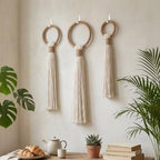 Tegeme 3 pcs Macrame Wall Hanging decor, Ring Tassel, Beige, Wire - Image 6