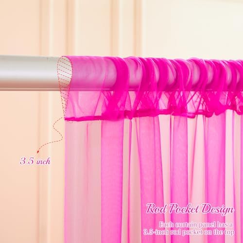 10x10ft Hot Pink Tulle Backdrop Curtain with Lights String for Parites, Sheer Backdrop Curtains for Wedding Baby Shower Birthday Party Photo Shoot Decorations - Image 5