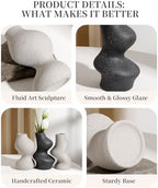 BosilunLife Decorative Vase Set of 3, Nested Curved Recycled Ceramic - Image 3