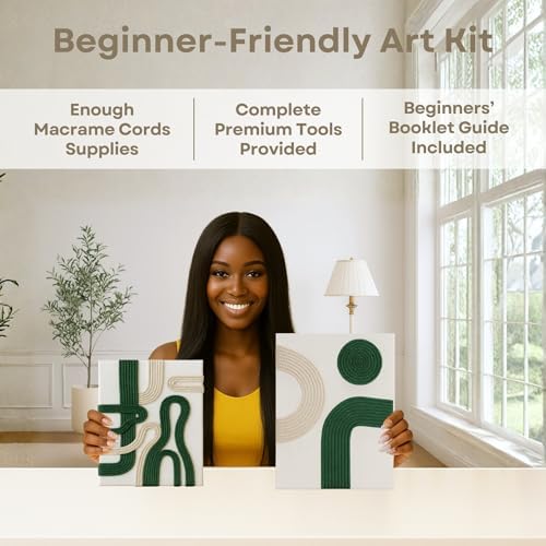 DIY Rope Canvas Kit for Beginners - Complete Macrame Ropes Supplies & Tools | DIY Macrame Art Wall Hanging Decor Starter Set, Craft Kits for Adults, Boho Wall Art Aesthetic Home Decoration (Green) - Image 2
