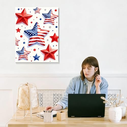 July 4th Patriotic Canvas Wall Art 4th of July USA Decorations American Flag Red Blue Star Picture Wall Decor Independence Day Home Decor 16x24in - Image 7