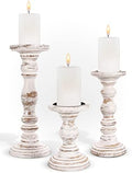 Wooden Pillar Candle Holder, Farmhouse Fireplace Mantel Decor, Rustic White by LuxeDesigns