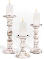 Wooden Pillar Candle Holder, Farmhouse Fireplace Mantel Decor, Rustic White by LuxeDesigns