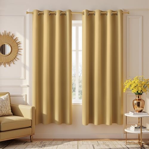 KOUFALL 63 Length Blackout Curtains,Room Darkening Curtain Panels for Bedroom,52x63 Inches Long,Gold by KOUFALL