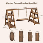 3 Tier Swing Wooden Cupcake Stand, Foldable Removable Serving Platter Tray - Image 3