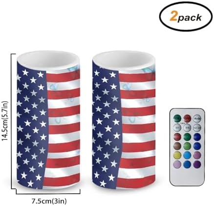 Flameless Candles LED American Flag Decorative Candles Butterfly Print Battery Operated Ornage Flickering Candles with 18-Key Remote Timer Pillar for Home Living Room Party Table Decorations - Image 3