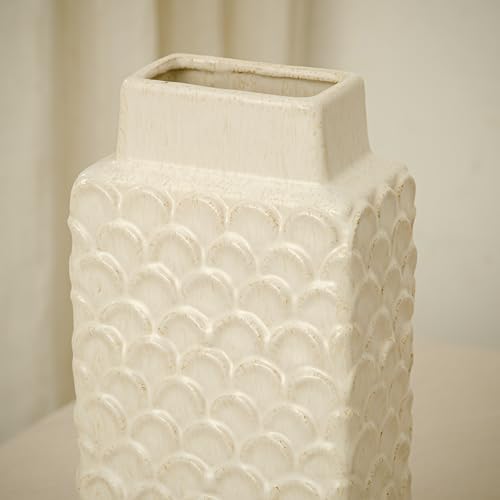 Ceramic Flower Vase, 12.6” Tall Rustic Farmhouse Decorative Vase for Home Decor, Beige Textured Pottery Vase for Pampas Grass, Living Room, Entryway, Mantel, Kitchen Table - Image 6