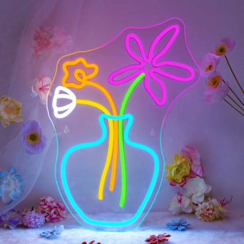 Flower Neon Sign Cute Floral Neon Light Vase Wall Decor for Shop & Home by DREAMFORT