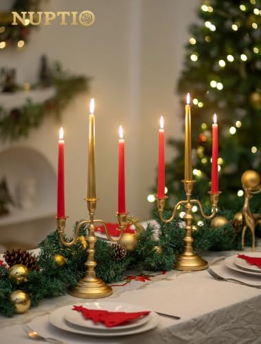 NUPTIO Candelabra Gold Candle Holders: Brass Candlestick Holder 3 Arm - Image 2