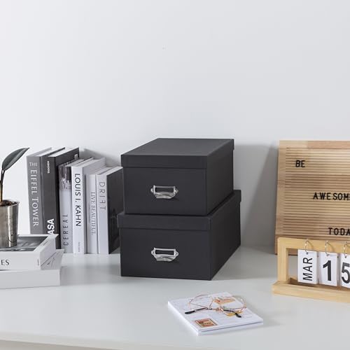 Soul & Lane - Black Stacking Storage Boxes with Label Holders, Set of 2 - Image 4